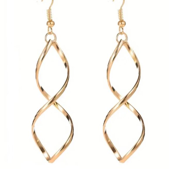 Elegant Long Gold Plated Spiral Dangle Statement Earrings - Picture 1 of 3